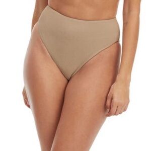 Good American good waist high rise rib bikini bottom in latte